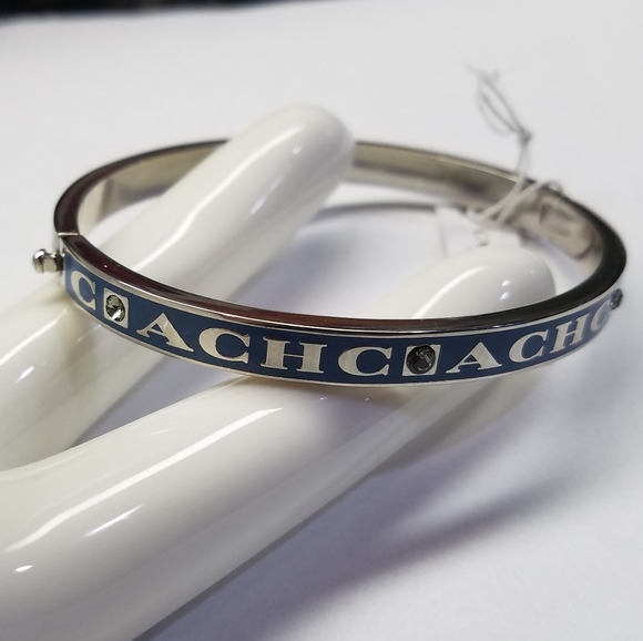 Coach Bangle Bracelet Pave Crystals Peacock Enamel 14k Gold Plate Silver NWT - Picture 7 of 14